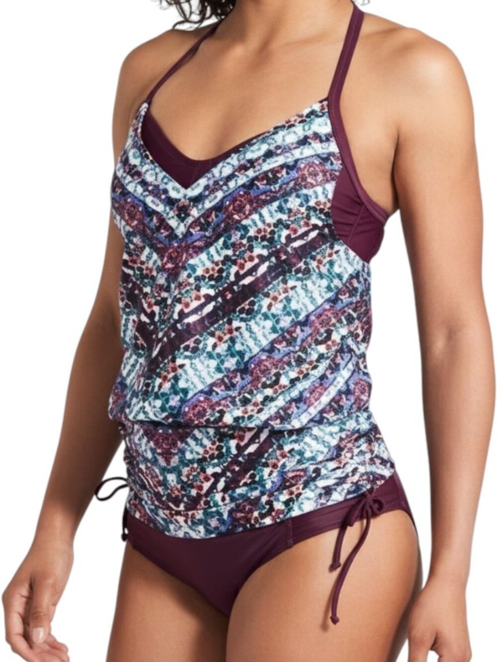 Athleta Marrakesh Tankini Swim Top Maroon Shelf Bra Women's Size 34 B/C